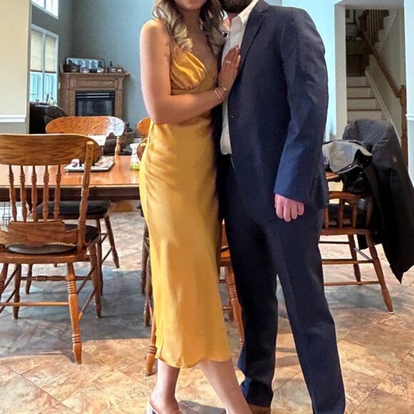 Abercrombie & Fitch Ruched Satin Slip Midi Dress XLP Marigold Dark Yellow $120 - Picture 16 of 16